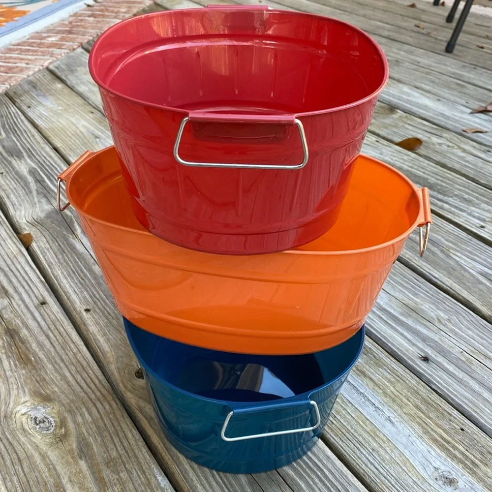 3 Pack Harvest Colored Oval Plastic Party Tubs With Handles